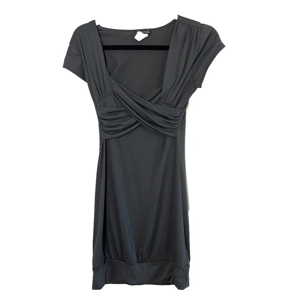 Y2K Babydoll Bodycon Dress Gray S 90s Grunge Neutral 2000s Bubble Vintage